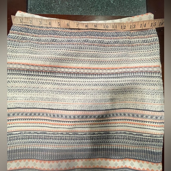 Dalia Tweed Geometric Lined Ivory & Orange & Gray Mini Skirt W Zipper Size 4 - Picture 7 of 14